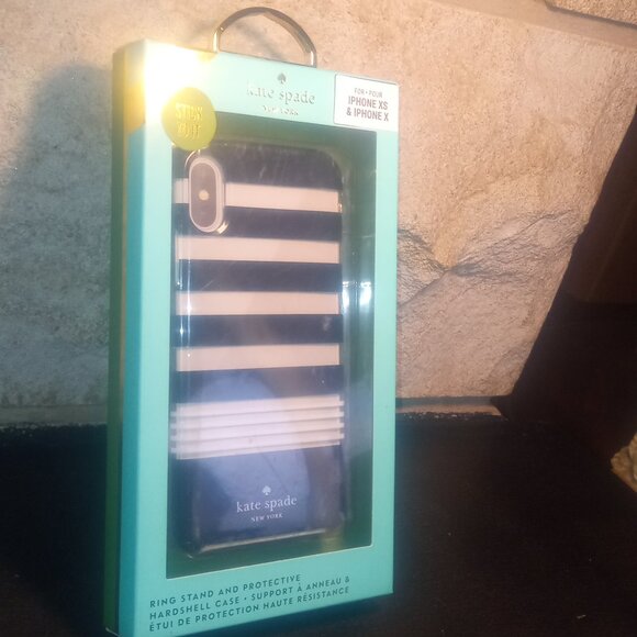 Kate Spade iPhone Case for XS & S - New In Box Stripe Black and White - Picture 1 of 4